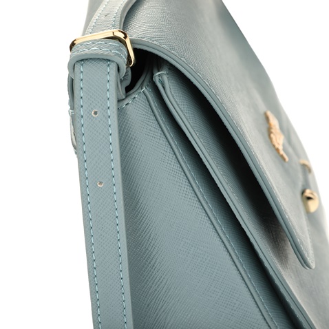 FOLLI FOLLIE-Γυναικεία μικρή τσάντα χιαστί με καπάκι Folli Follie γαλάζια