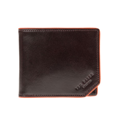 TED BAKER-Ανδρικό πορτοφόλι HUMM SAFFIANO PIPED EDGE BIFOLD καφέ