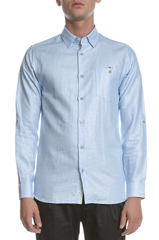TED BAKER-Ανδρικό μακρυμάνικο λινό πουκάμισο TED BAKER JAAMES γαλάζιο