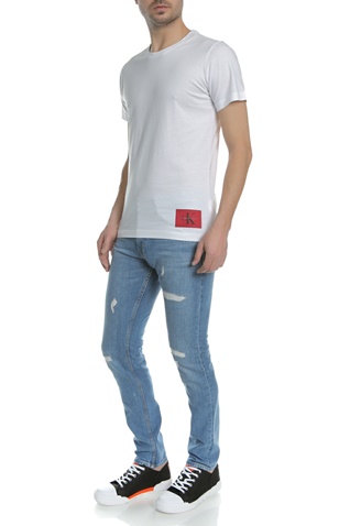 CALVIN KLEIN JEANS-Ανδρική κοντομάνικη μπλούζα Calvin Klein Jeans TAKODA SLIM λευκή