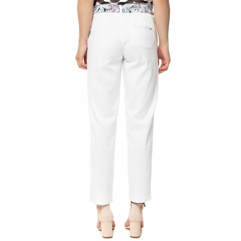 GUESS-Γυναικείο παντελόνι chino GUESS CANDIS λευκό με φλοράλ ζώνη