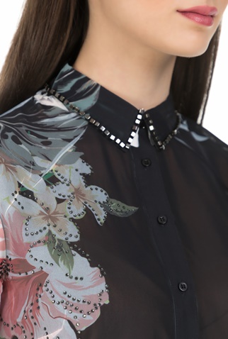 GUESS-Γυανικείο μακρυμάνικο φλοράλ πουκάμισο Guess μαύρο