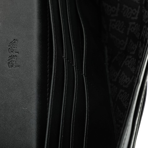 FOLLI FOLLIE-Γυναικείο μεγάλο αναδιπλούμενο πορτοφόλι Folli Follie μαύρο με print