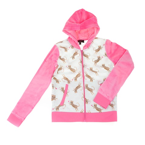 JUICY COUTURE KIDS-Κοριτσίστικη ζακέτα JUICY COUTURE KIDS PRANCING CATS μπεζ ροζ