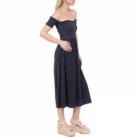 JUICY COUTURE-Γυναικείο midi φόρεμα  MICROTERRY SMOCKED JUICY COUTURE μπλε