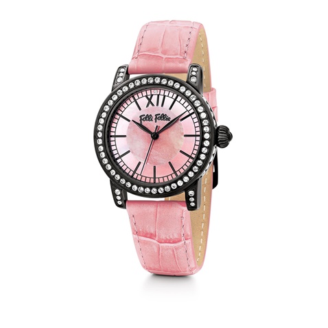 FOLLI FOLLIE-Γυναικείο ρολόι Folli Follie με δερμάτινο λουράκι ροζ