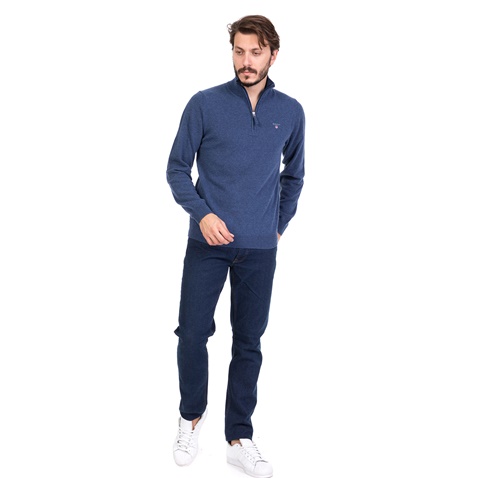 GANT-Ανδρικό πουλόβερ με ζιβάγκο GANT γαλάζιο