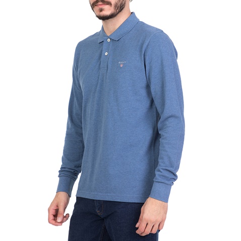 GANT-Ανδρική μακρυμάνικη πόλο μπλούζα GANT μπλε