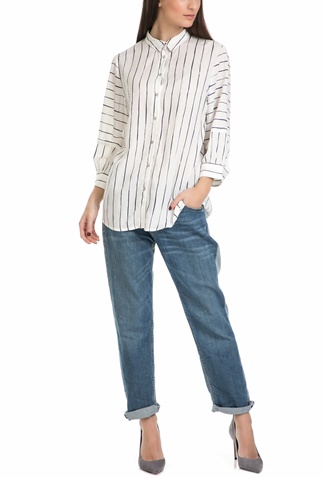 GARCIA JEANS-Γυναικεία μακρυμάνικη ριγέ πουκαμίσα Garcia Jeans λευκή - μαύρη