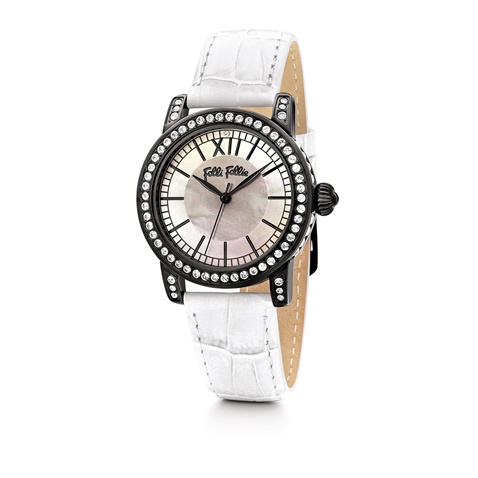 FOLLI FOLLIE-Γυναικείο ρολόι Folli Follie με δερμάτινο λουράκι άσπρο