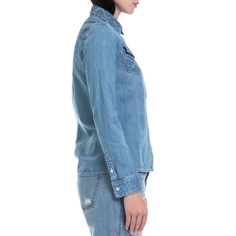 FUNKY BUDDHA-Γυναικείο jean πουκάμισο FUNKY BUDDHA μπλε