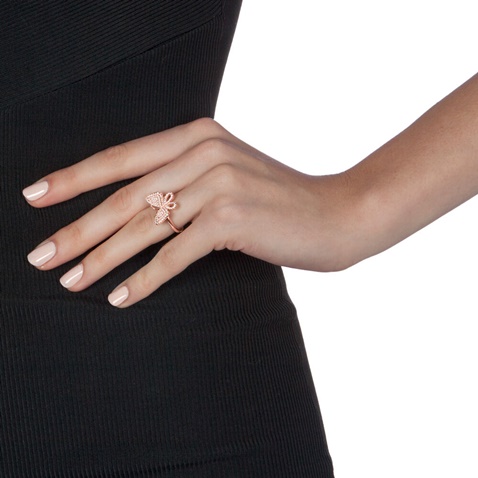 FOLLI FOLLIE-Γυναικείο ασημένιο δαχτυλίδι Folli Follie Wonderfly Rose Gold Plated 