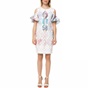TED BAKER-Γυναικείο μίνι φόρεμα TED BAKER KRIMBA SEA OF CLOUDS PENCIL λευκό με σχέδιο