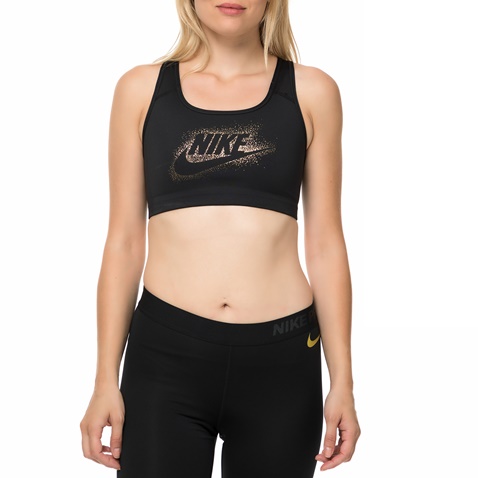 NIKE-Γυναικείο αθλητικό μπουστάκι NIKE PRO CLASSIC SWOOSH FUTURA SPARKLE μαύρο 