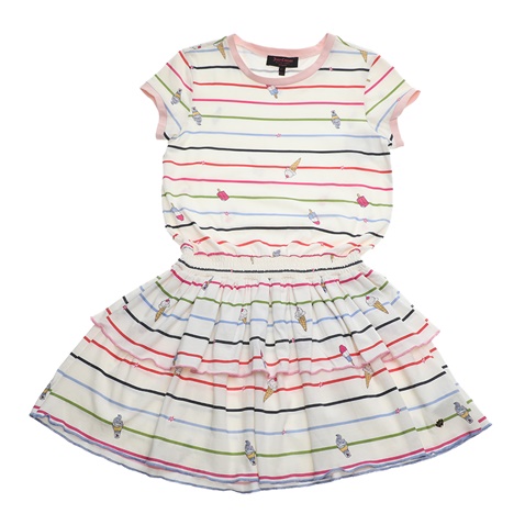 JUICY COUTURE KIDS-Γυναικείο mini φόρεμα JUICY COUTURE KIDS SWEET STRIPE SMOCKED λευκό ροζ