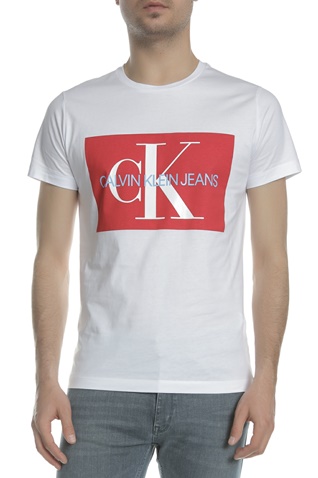 CALVIN KLEIN JEANS-Ανδρική κοντομάνικη μπλούζα CALVIN KLEIN JEANS MONOGRAM BOX LOGO λευκή