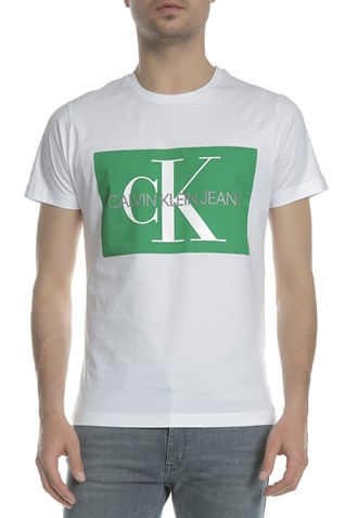CALVIN KLEIN JEANS-Ανδρική κοντομάνικη μπλούζα CALVIN KLEIN JEANS MONOGRAM BOX LOGO λευκή