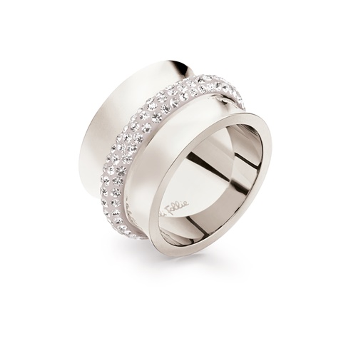 FOLLI FOLLIE-Γυναικείο επάργυρο φαρδύ δαχτυλίδι με κρυστάλλινες πέτρες DAZZLING ασημί
