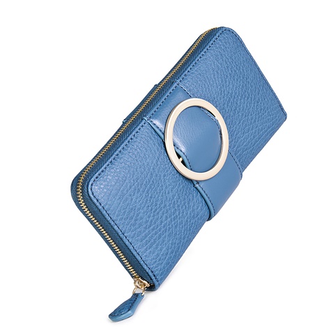 FOLLI FOLLIE-Γυναικείο μεγάλο πορτοφόλι με φερμουάρ FOLLI FOLLIE μπλε