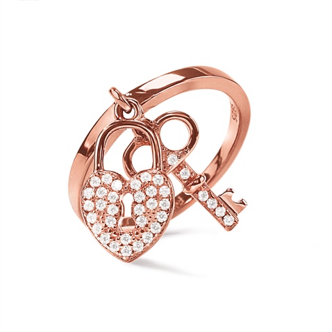 FOLLI FOLLIE-Γυναικείο ασημένιο δαχτυλίδι FOLLI FOLLIE Charm Mates Rose Gold Plated 