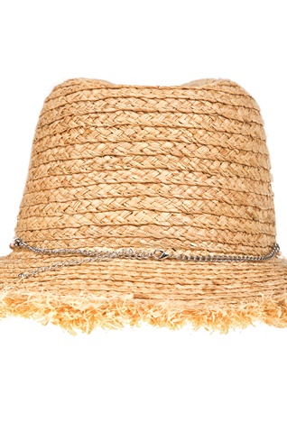 SEEBERGER-Γυναικείο ψάθινο καπέλο RAFFIA FEDORA WITH CHAIN καφέ ανοιχτό