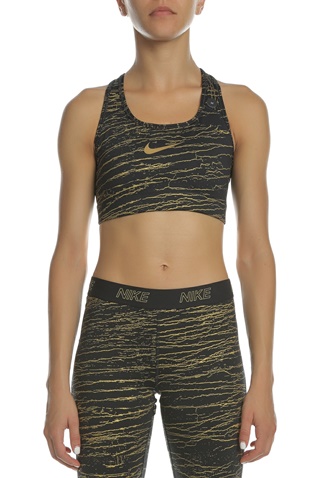 NIKE-Γυναικείο αθλητικό μπουστάκι NIKE VCTY BRA MTLC CRKLE PRT μαύρο-χρυσό