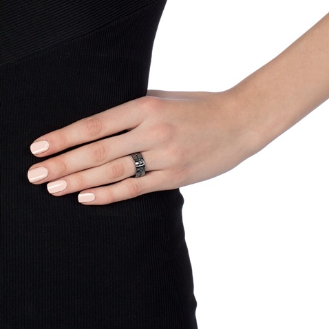 FOLLI FOLLIE-Γυναικείο φαρδύ δαχτυλίδι FOLLI FOLLIE  My FF Black Flash Plated από ασήμι