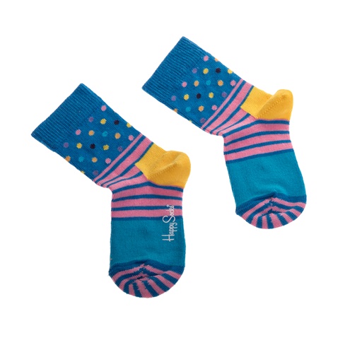HAPPY SOCKS-Παιδικές κάλτσες  KIDS STRIPE AND DOTS SOCK μπλε-ροζ με σχέδιο