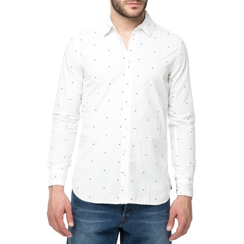 FUNKY BUDDHA-Ανδρικό πουκάμισο FUNKY BUDDHA λευκό με πουά μοτίβο 