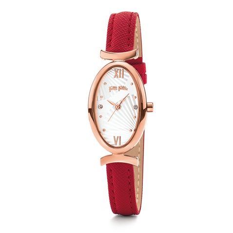 FOLLI FOLLIE-Γυναικείο ρολόι με δερμάτινο λουράκι FOLLI FOLLIE LADY BLOOM κόκκινο