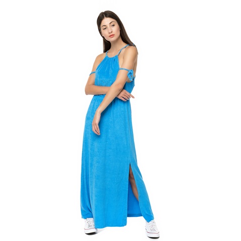 MYMOO-Γυναικείο πετσετέ μάξι φόρεμα με κορδόνια MYMOO γαλάζιο
