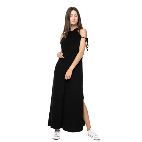 MYMOO-Γυναικείο πετσετέ μάξι φόρεμα με κορδόνια MYMOO μαύρο