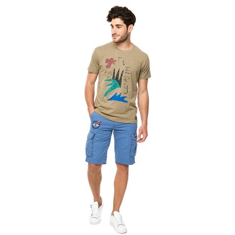 BATTERY-Ανδρικό t-shirt BATTERY λαδί με στάμπα