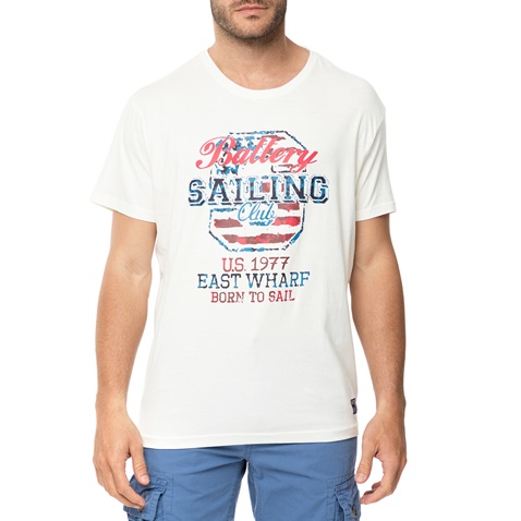 BATTERY-Ανδρικό t-shirt BATTERY λευκό με στάμπα