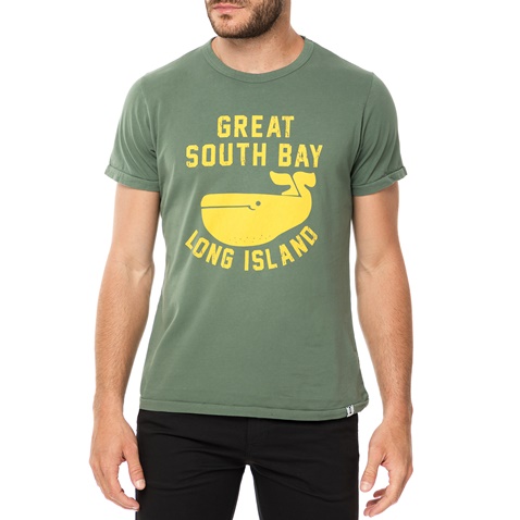 HAMPTONS-Ανδρικό t-shirt HAMPTONS χακί με στάμπα GREAT SOUTH BAY