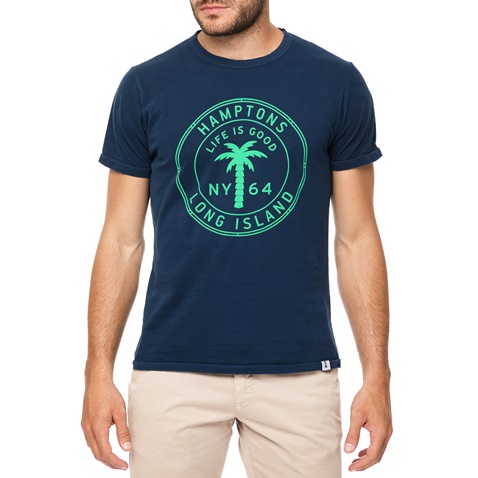 HAMPTONS-Ανδρικό t-shirt HAMPTONS PALM LOGO μπλε σκούρο