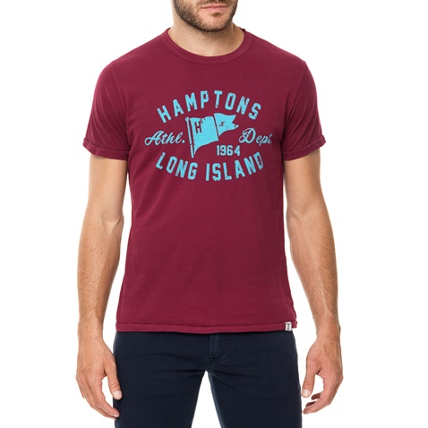 HAMPTONS-Ανδρικό t-shirt HAMPTONS μπορντό με στάμπα FLAG