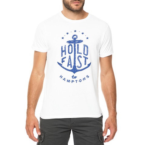 HAMPTONS-Ανδρικό t-shirt HAMPTONS λευκό με στάμπα HOLD FAST 