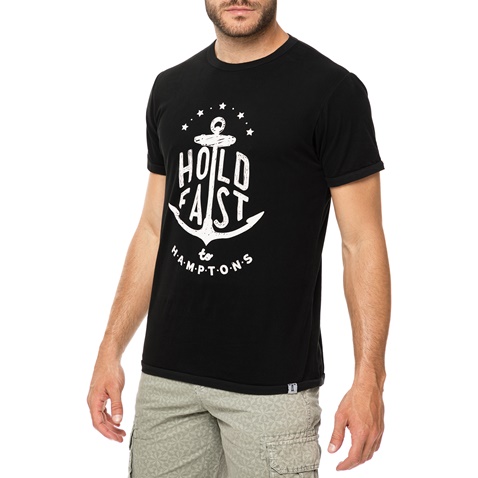 HAMPTONS-Ανδρικό t-shirt HAMPTONS μαύρο με στάμπα HOLD FAST