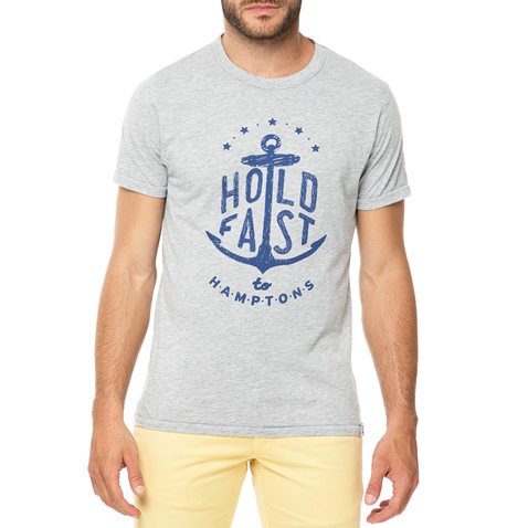 HAMPTONS-Ανδρικό t-shirt HAMPTONS γκρι με στάμπα HOLD FAST