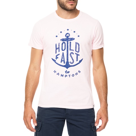 HAMPTONS-Ανδρικό t-shirt HAMPTONS ροζ με στάμπα HOLD FAST 