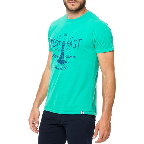 HAMPTONS-Ανδρικό t-shirt HAMPTONS πράσινο με στάμπα LIGHTHOUSE