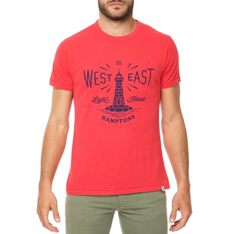 HAMPTONS-Ανδρικό t-shirt HAMPTONS κόκκινο με στάμπα LIGHTHOUSE