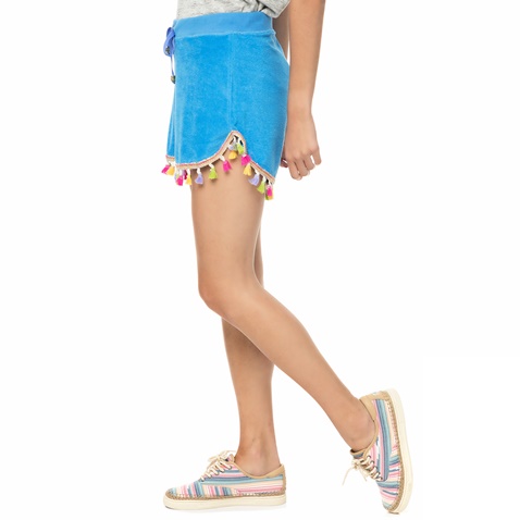 MYMOO-Γυναικείο πετσετέ σορτς με φουντίτσες MYMOO μπλε-μοβ
