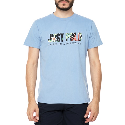 JUST POLO-Ανδρικό t-shirt JUST POLO HAWAII γαλάζια με στάμπα
