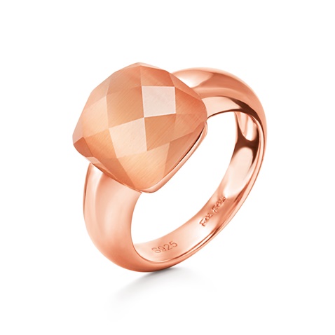 FOLLI FOLLIE-Γυναικείο επίχρυσο δαχτυλίδι DREAMY με τετράγωνη σαμπανί πέτρα