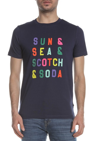 SCOTCH & SODA-Ανδρική κοντομάνικη μπλούζα SCOTCH & SODA μπλε με στάμπα