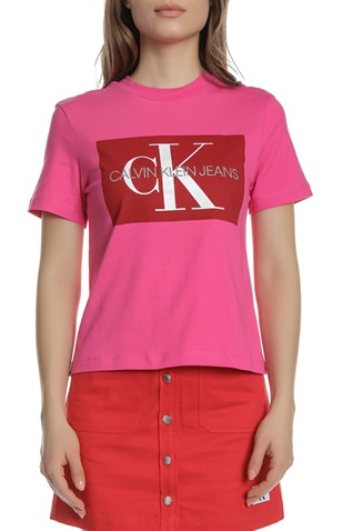 CALVIN KLEIN JEANS-Γυναικεία κοντομάνικη μπλούζα CALVIN KLEIN JEANS  ICONIC MONOGRAM BOX κόκκινη