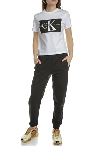 CALVIN KLEIN JEANS-Γυναικεία κοντομάνικη μπλούζα CALVIN KLEIN JEANS  ICONIC MONOGRAM BOX λευκή