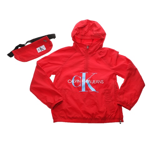 CALVIN KLEIN JEANS KIDS-Παιδικό αντιανεμικό jacket και τσαντάκι CALVIN KLEIN JEANS KIDS κόκκινο
